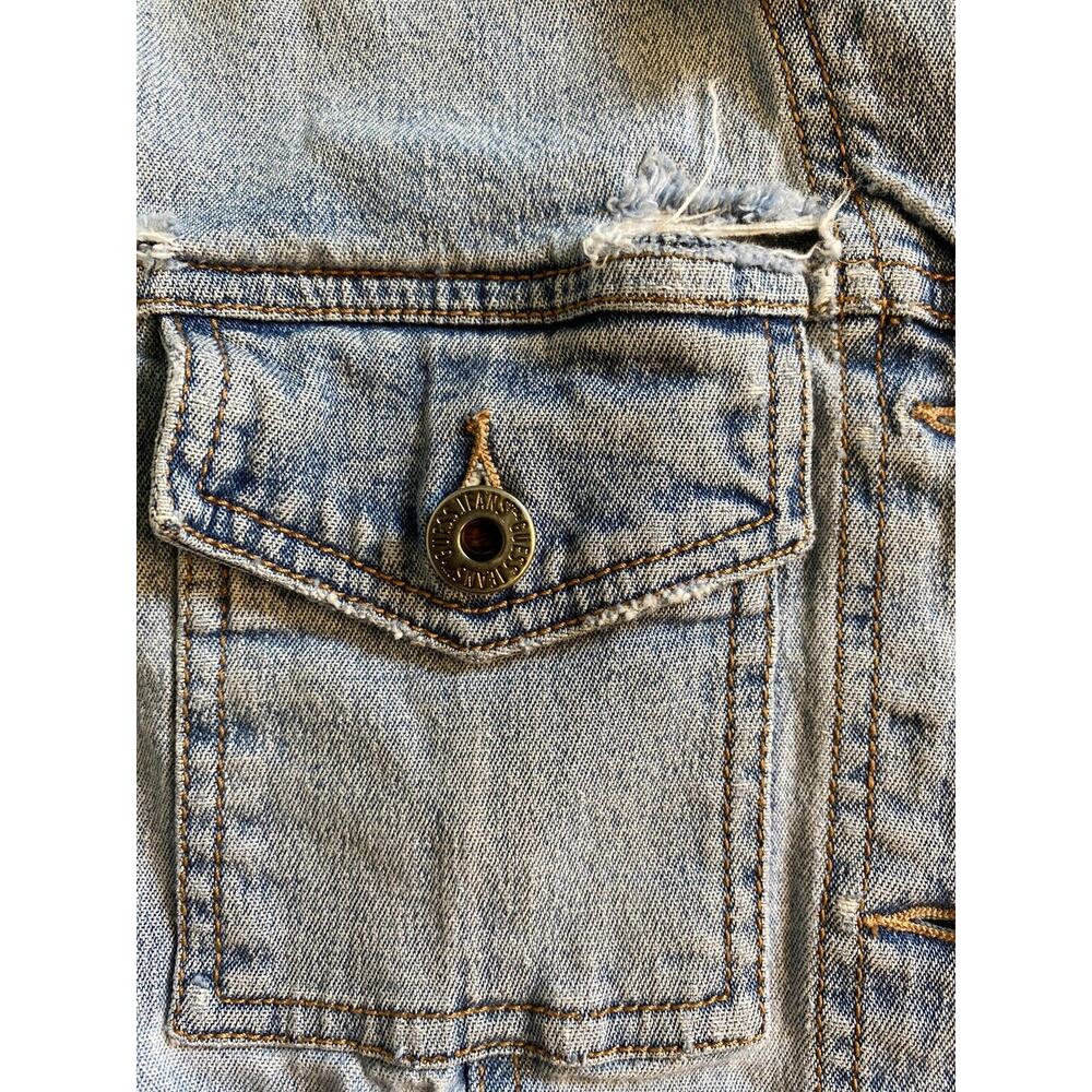 Vintage Guess Denim Jean Jacket Size SMALL Made in USA Distressed Med Wash Women - Picture 4 of 12